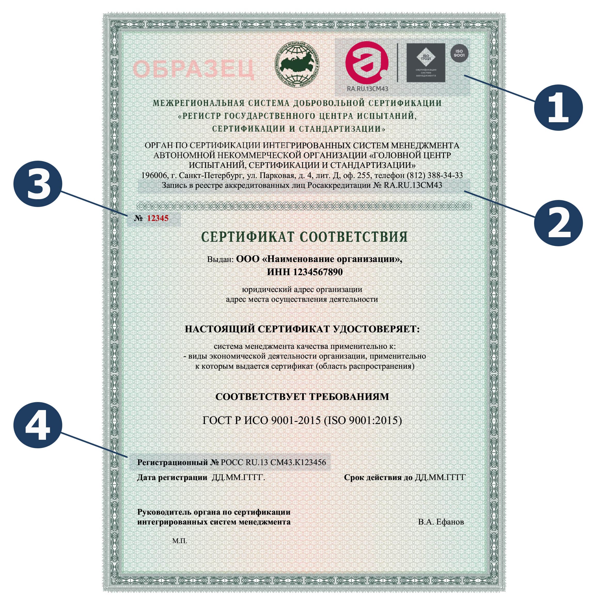 Образец сертификата ИСО 9001 с элементами